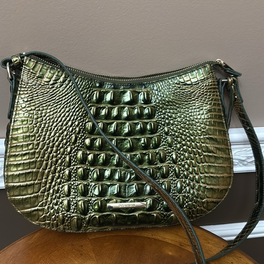 Brahmin Green Croc-Embossed Crossbody Bag